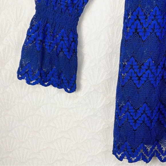 Free People Simone Blue Crochet Mini Dress With Lace Bell Sleeves Size Small - Picture 10 of 15